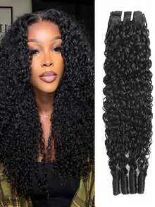 Tóc giả nguyên chất xoăn tự nhiên màu đen, chưa qua xử lý, mã 3C4A, đuôi xoắn. - Natural Black - Xem 2