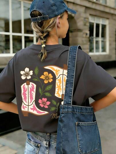 1pc Tween Girl Printed Short Sleeve T-Shirt, Student Youth Clothing, Summer Gift For Kids