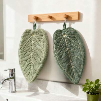 1 pieza/3 piezas Toalla de mano con diseño creativo de hojas, toalla decorativa colgante para baño y cocina, altamente absorbente y fácil de limpiar, toalla de felpa de coral personalizada, secado de manos en la cocina y el baño, limpieza del sudor después del entrenamiento. Tacto suave y excelente absorción, toalla multiusos.