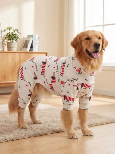 Dog Summer Shedding Hair Control Pajamas - Breathable High Stretch Full Coverage Pet Rompers, Summer Anti Licking & Bug Protective Jumpsuit For Medium Large Dogs, All Over Printing Dog Clothes - Cute Dog Dachshund Pattern