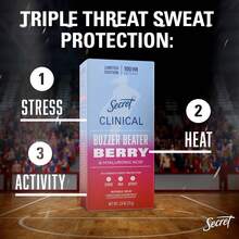 Secret Clinical Strength Antiperspirant Deodorant For Women,100hr Defense, Triple Threat Sweat Protection With Hyaluronic Acid, PH Balanced, Invisible Solid, Buzzer Beater Berry Scent, 2.6 Oz - 蜂鳴器貝瑞 - 查看 2