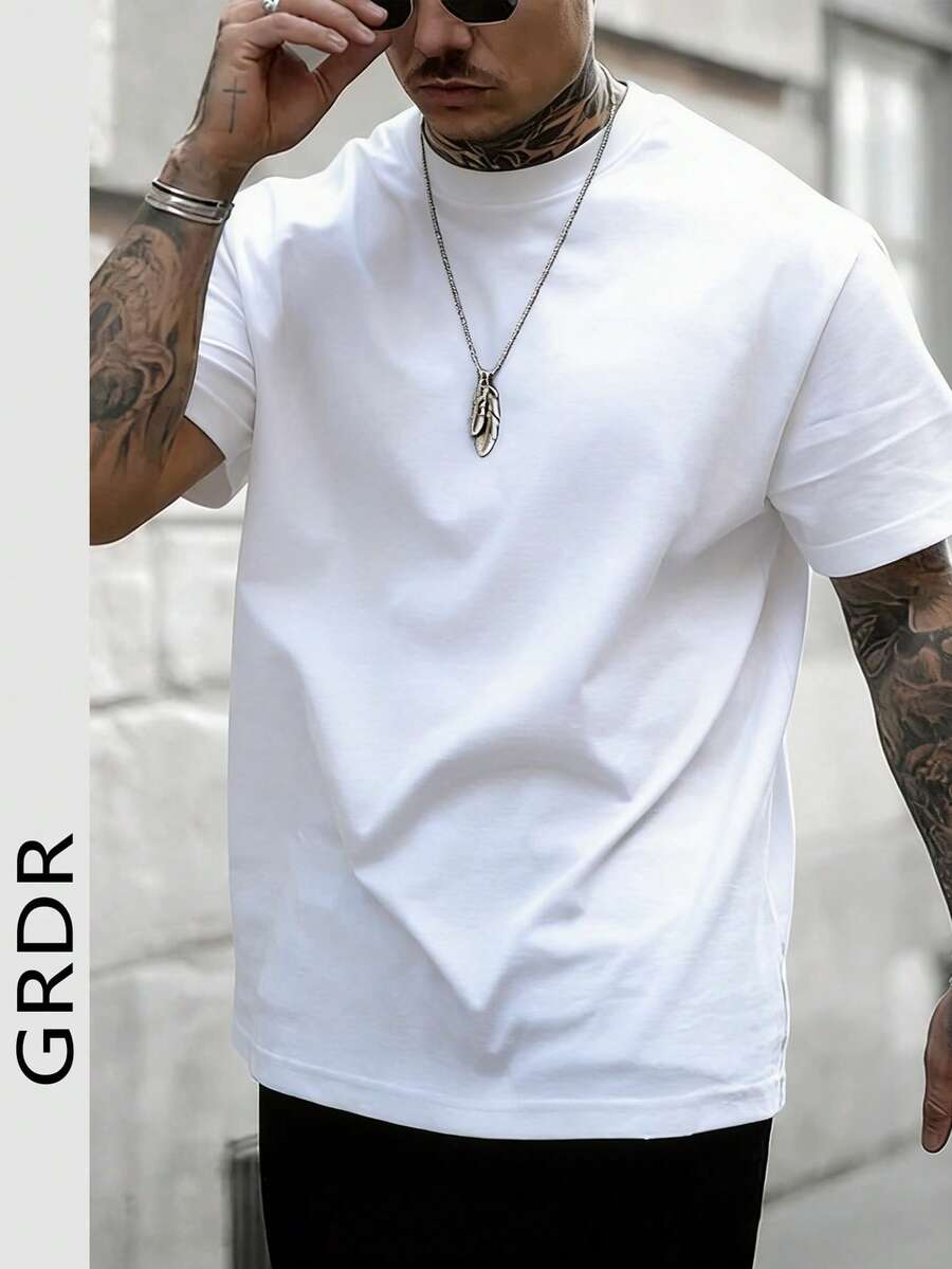 Áo thun nam tay ngắn cổ tròn màu trơn thời trang tối giản GRDR, phù hợp cho mặc thường ngày.