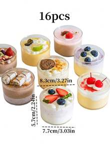 16个圆形慕斯杯和方形提拉米苏杯，硬塑料水果奶油蛋糕展示杯，烘焙蛋糕容器，夏季甜点必备 - 查看 12