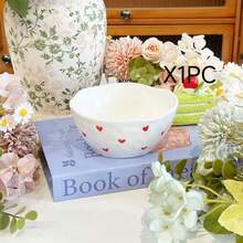 1个/2个韩式ins风不对称手绘小爱心陶瓷碗，高性价比可爱图案碗，日常甜点碗，冰淇淋碗，水果沙拉碗，家用饭碗 - 彩色 - 查看 11