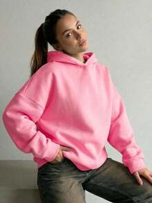 Minimalist Design Women Loose Fit Long Sleeve Pullover Sweatshirt, Suitable For Autumn, Winter, Spring, Casual Wear, Halloween Costume, Gray Sweatshirt, Fashion - Hồng - Xem 3