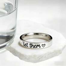 1pc Stainless Steel Minimalist "Let Them Love Me" Letter Ring, Versatile Daily Ring Suitable For Men And Women, Ideal Gift For Loved Ones, All Seasons - Silver - View 3