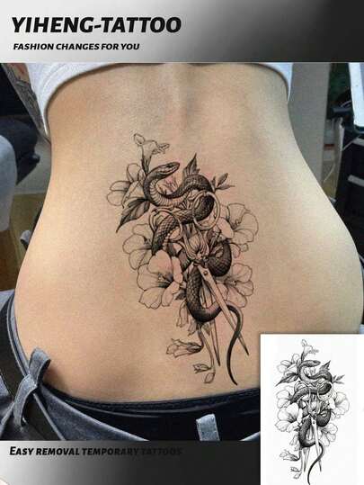 1pc Snake Wrapped Scissors Temporary Tattoo Design, Multipurpose Unisex One-Time Tattoo Sticker, & Easy To Apply/Remove, Body Art Decoration Sticker For Daily, Travel, Beach, DIY Gift