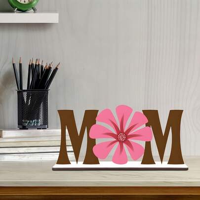 Mother's Day Wooden Decor, Pink Floral Pattern - Modern Home Desktop Ornament, Suitable For Gifting To Mom, Versatile Use, Battery-Free, Perfect Gift Choice | Floral Theme Decor | Wooden Structure, Mother's Day Gift