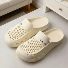 Women's Solid Color Casual Hollow-Out Indoor Slippers, Summer Ladies Breathable Slip-On Flat Sandals - White - View 2
