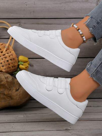 1 đôi giày nữ đa năng thời trang thường ngày, giày bệt buộc dây mũi tròn đế cao su, màu trắng, kiểu dáng casual, size 36-42.