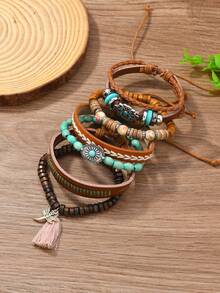 Bộ 6 vòng tay hợp kim hình hoa và tua rua phong cách Bohemian, thích hợp cho nữ giới đeo hàng ngày. - Đầy màu sắc - Xem 4