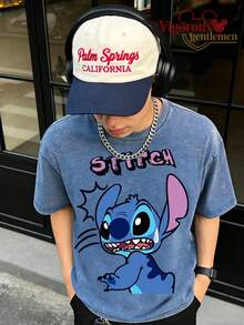 Disney Camiseta divertida con estampado de costuras sudorosas y lavado vintage - azul real - Ver 1