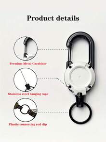 Outdoor Camping Tactical Quick Release Retractable Steel Wire Keychain With Multi-Function Carabiner Lanyard Anti-Lost Elastic Rope, Portable Durable Metal Key Ring Clip For Travel Adventure Hiking Gear Equipment - Multicolor - View 3