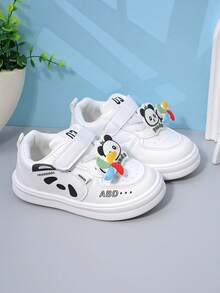 1 Pair Girls' White Panda Windmill Hook-And-Loop Sneakers For Cute Casual Summer Wear - White - View 5