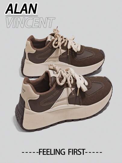  Alan Vincent [免费退换货] [旅行者系列] 春季新款棕色厚底运动鞋，舒适时尚厚底鞋，休闲运动鞋，女士户外派对鞋，百搭日常鞋