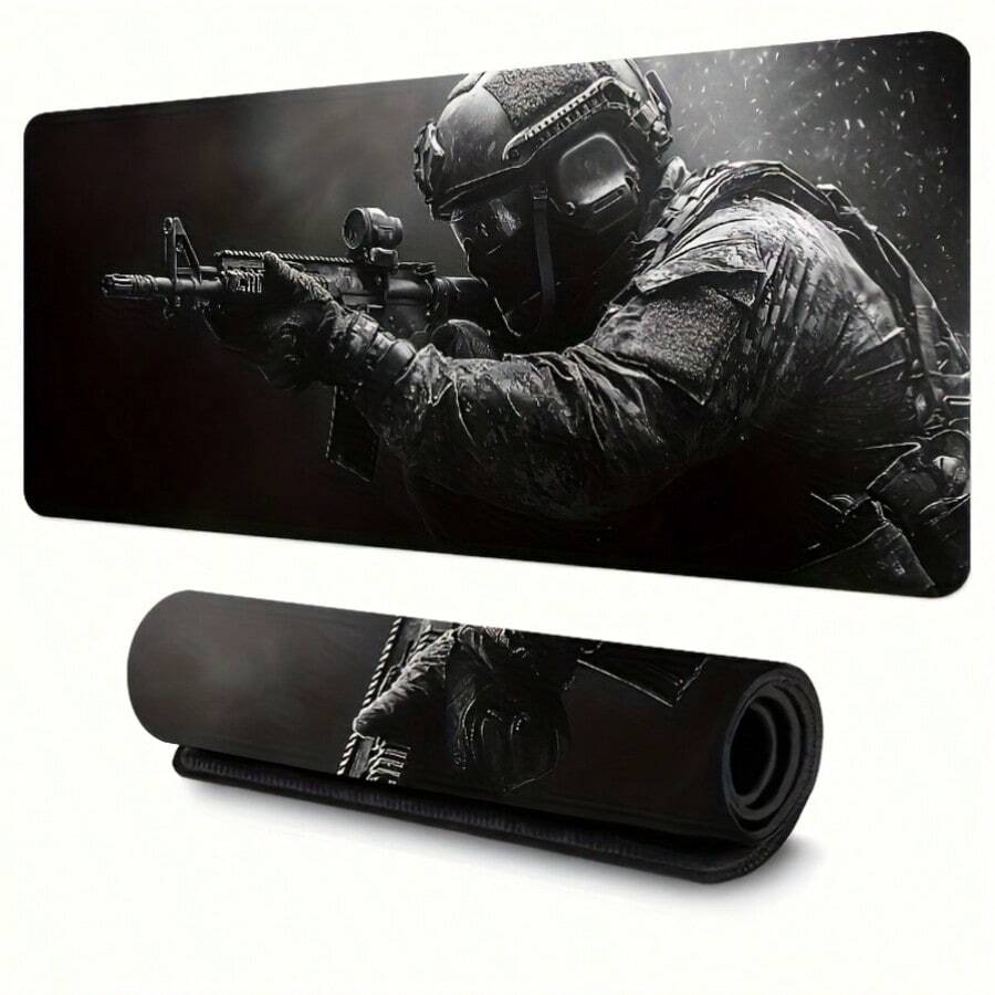 Large Tactical Gamer Mouse Pad - Non-Slip Rubber Base, Smooth Surface Suitable For Work, Gaming, Office And Home Use, Black With Blue Armor Design, Desk Mouse Mat - Mouse Pad - View 1