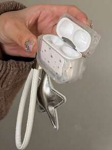 Translucent Minimalist Silver Star 4/Pro/ 3 Protective Case, Soft Silicone Bluetooth Earphone Cover With Strap Compatible With Apple 2/3 - White - View 4