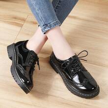 Women Oxford Shoes, Lace Up,Slip Resistant,Brogue Style,Platform Casual Comfort Work Office Dressy Business Shoes For Girls Ladies Women - 鏡面黑 - 查看 2