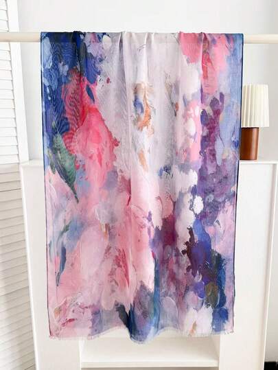 1pc Geometric Floral Abstract Print Detachable Hijab Scarf, Casual Daily Wear