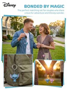Miniso Disney Stitch & Angel Keychain Set, Cute Cartoon Couple Keychains 2pcs, Lilo & Stitch 3D Figurine Backpack Charm, Suitable For Birthday, Valentine's Day, Anniversary, Christmas, Halloween, Party Celebration Gifts - View 5