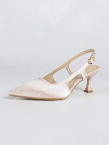 缎面尖头露跟细高跟鞋，优雅派对高跟鞋，通勤细高跟鞋 - 粉色 - 查看 6