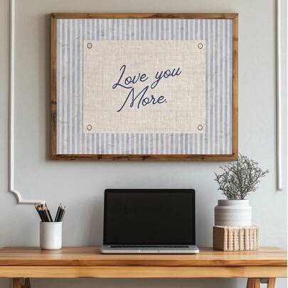 Tranh áp phích màu xanh hải quân với dòng chữ "Love You More" theo phong cách cổ điển, in kỹ thuật số, trang trí tường đầy cảm hứng, hoàn hảo cho phòng trẻ em, căn hộ, phòng ngủ và phòng khách, tạo nên vẻ đẹp thẩm mỹ cho căn phòng.