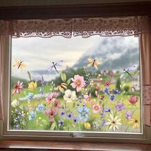 1片30x60厘米野花蜻蜓窗膜，清新乡村风格，高透光不阻光，自粘式，不伤玻璃 - 彩色 - 查看 3