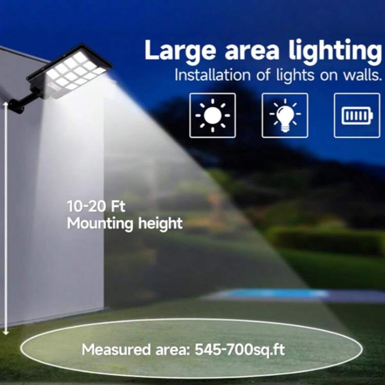 户外太阳能路灯，1200流明运动传感器LED泛光灯，带遥控器，IP65防水，黄昏到黎明太阳能供电安全灯，适用于庭院、花园、小路、车道（4个装/2个装） - 黑色 - 查看 7