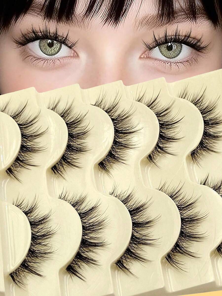 Asiteo 5 pares de pestañas postizas de estilo muñeca naturales - Pestañas manga de tallo transparente, diseño de hadas de cómic, perfectas para el juego de roles - Reutilizables, pestañas postizas de tira completa, extensiones de pestañas, pestañas postizas, pestañas, pestañas postizas, adecuadas para maquillaje, regalo de pestañas postizas, pestañas, pestañas postizas, regalo para mujeres, niñas, suministros para fiestas, regalos de boda, para maquillaje diario y trabajo de mujeres, viajes, festivales de música - Negro - Ver 1
