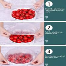 10/20/100/200/300/400pcs Pack White Food Preservation Wrap, Also Usable As Shower Cap, Multi-Purpose Shrink Wrap, Thickened Kitchen Food Wrap, Household Refrigerator Food Preservation Wrap, Elastic & Stretchable - Transparent - View 4