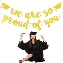 1 Set, 2026 Graduation Party Decoration Black Glitter "We Are Proud Of You" Graduation Banner, 2026 Graduation Congratulations Graduation Party Decoration - Gold - View 3