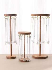 1个圆形木质首饰展示架，胡桃木色，简约设计，项链、吊坠、手链收纳架，圣诞节和万圣节礼物（女士款） - 仿胡桃木色 - 查看 12