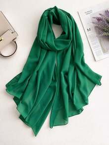 1 pieza Pañuelo de gasa ligero de unicolor, chal decorativo versátil y sencillo para protección solar para mujeres - Verde mostaza - Ver 8