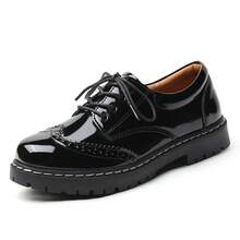 Women Oxford Shoes, Lace Up,Slip Resistant,Brogue Style,Platform Casual Comfort Work Office Dressy Business Shoes For Girls Ladies Women - 鏡面黑 - 查看 8