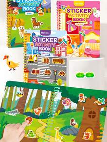 1本儿童益智贴纸书，适合3岁以上儿童，DIY贴纸书，包含泡泡贴纸、果冻贴纸、撕贴贴纸、卡通贴纸，学前认知思维玩具 - 彩色 - 查看 2