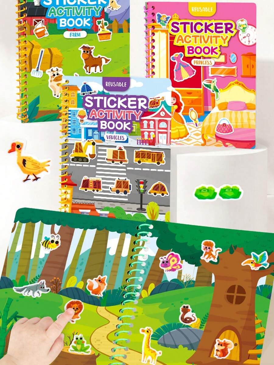 1本儿童益智贴纸书，适合3岁以上儿童，DIY贴纸书，包含泡泡贴纸、果冻贴纸、撕贴贴纸、卡通贴纸，学前认知思维玩具