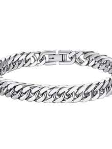 8毫米嘻哈风不锈钢迈阿密链手链，男女通用 - 銀色 - 查看 3