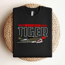 T-shirt femme imprimé P-40 Warhawk, avion de chasse Flying Tiger, avec manches longues ou courtes - Noir - Voir 3
