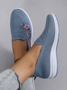 STEPREACH 女士休闲鞋、运动鞋、平底鞋、刺绣鞋、中国风刺绣、气垫、透气、舒适 - 藍色 - 查看 5