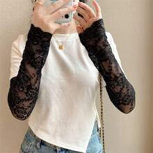 1 Pair Women's Lace Splice High Elastic Soft UV Protection Arm Sleeves, Suitable For Summer Cycling, Driving, Golf, Running, Cooling (Random Style Sent, Item Shown Is Gray, Khaki, White, Black From Left To Right),Travel,Festival - Multicolor - View 7