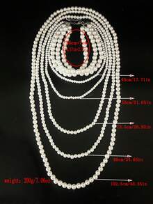 1 Set Women's European And American Fashion Necklace, Multi-Layer Pearl Necklace, Exaggerated Elegant Long Necklace, Choker Necklace, Exaggerated Fashion Pearl Body Chain, Handmade Beaded - 8-layer White Pearl Set - View 6