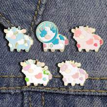 1枚/5枚可爱卡通奶牛珐琅金属胸针，送给朋友和同学的礼物，休闲动物锌合金卡通胸针，四季皆宜 - 彩色 - 查看 2