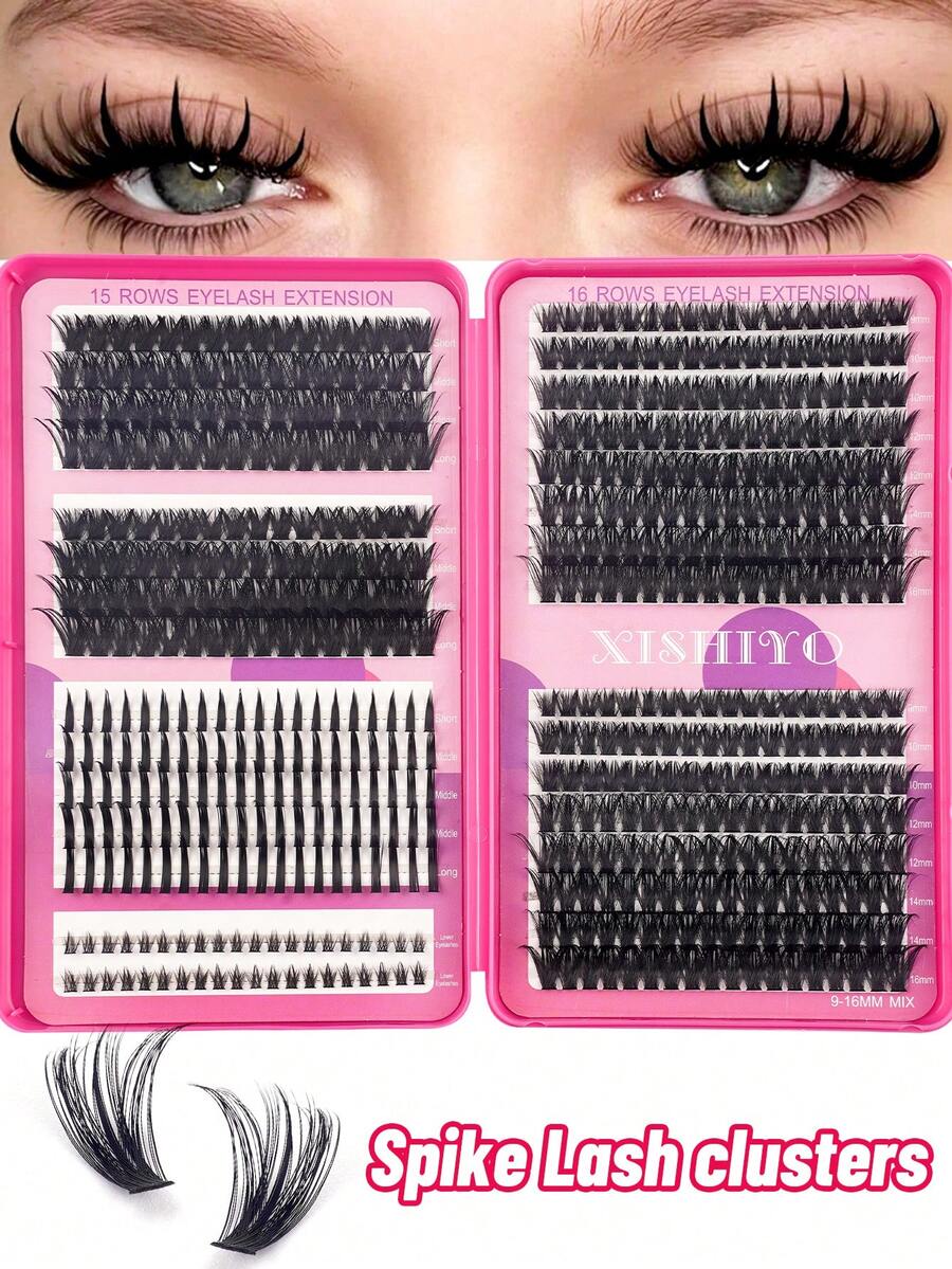 80D-160D Cartoon-Style Eyelash Cluster, Hedgehog-Shaped Eyelashes + Lower Lashes, Natural Look, 556/260pcs DIY Eyelash Extension 6-18mm Mixed Length Fluffy Cluster Cat Eye Dramatic Wet Effect False Eyelashes, Segmented False Lashes, Reusable, Suitable For Party And Celebration Dramatic Thick Effect