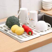 1个可伸缩水槽沥水架，厨房水槽台面沥水垫，PP材质，可放置水果、蔬菜、餐具，耐热，适用于厨房台面 - 节省空间，易于清洁 - 白色 - 查看 5