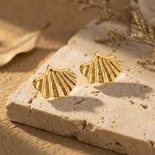 Ginkgo Leaf Earrings, Beach Vacation Style, Gold Stainless Steel Metal, Seaside Photo Jewelry, Fashionable Personalized Earrings, Women's Daily Summer Travel Pool Party Vacation Bikini, Holiday Gift For Girlfriend/Family - Multicolor - View 2