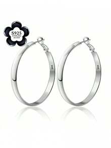 1pc Elegant, Luxurious, Sweet, Minimalist, Versatile, High-End 925 Sterling Silver Hoop Earrings, Suitable For Daily Wear, Vacation, Party, Date, Holidays And As A Gift - Silver - View 9