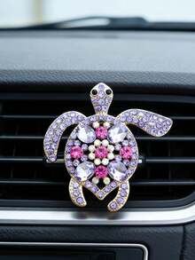 1/2/3pcs Alloy Rhinestone Colorful Gemstone Turtle Car Air Vent Clip Decor, Cute Car Interior Fragrance Clip - Multicolor - View 16