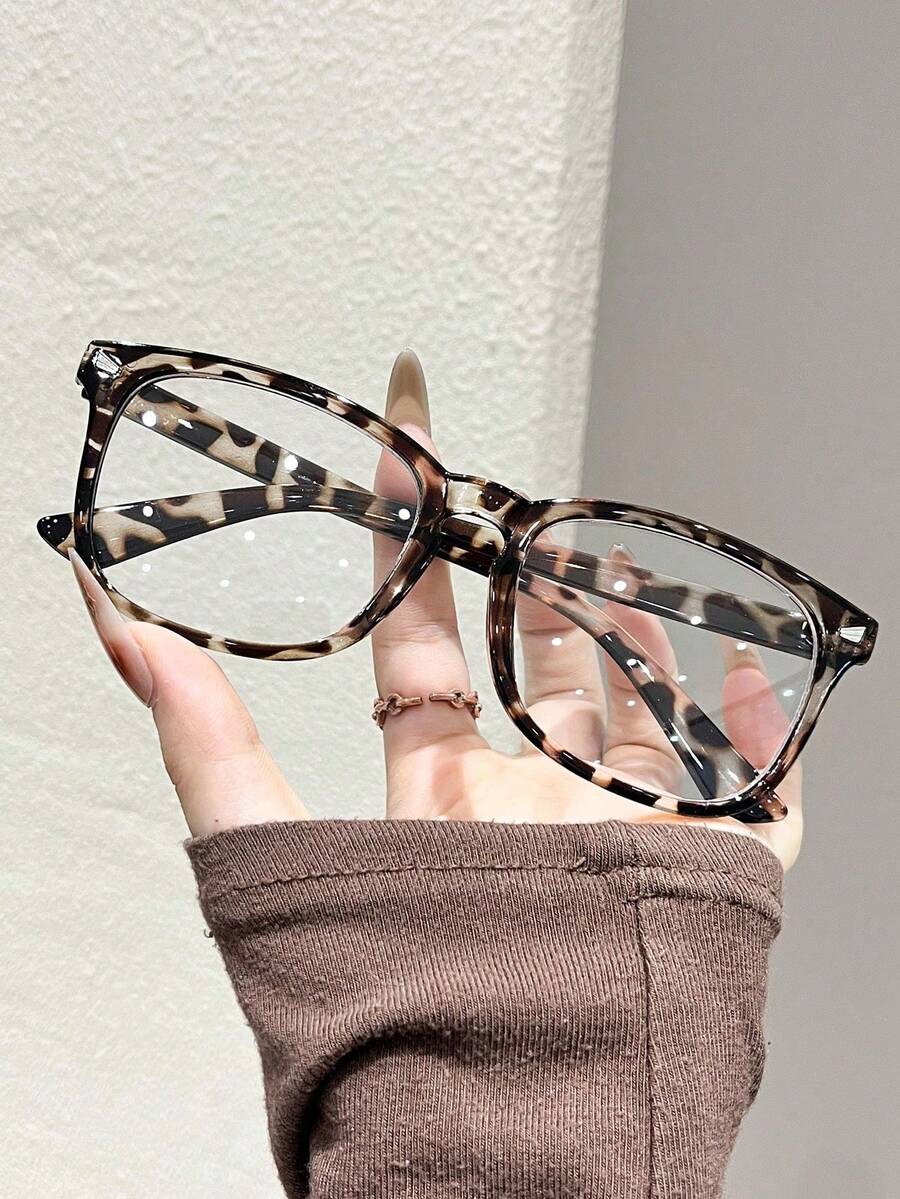 1 chiếc kính gọng trong suốt in họa tiết da báo, phù hợp cho chụp ảnh đường phố, lễ hội âm nhạc, lễ hội hóa trang và mọi khuôn mặt. - Trong sáng - Xem 1