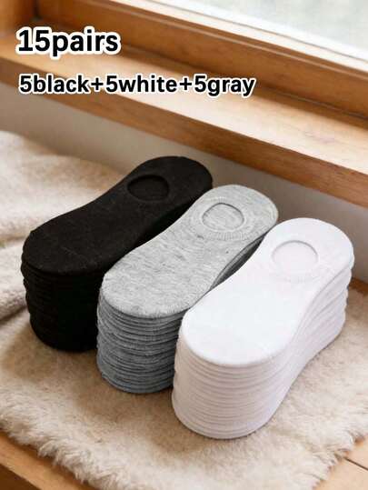 1/15 pares de calcetines tipo barco de unicolor unisex, calcetines invisibles, suaves y cómodos, casuales y transpirables, versátiles, adecuados para uso diario, festivales, deportes al aire libre, primavera/verano