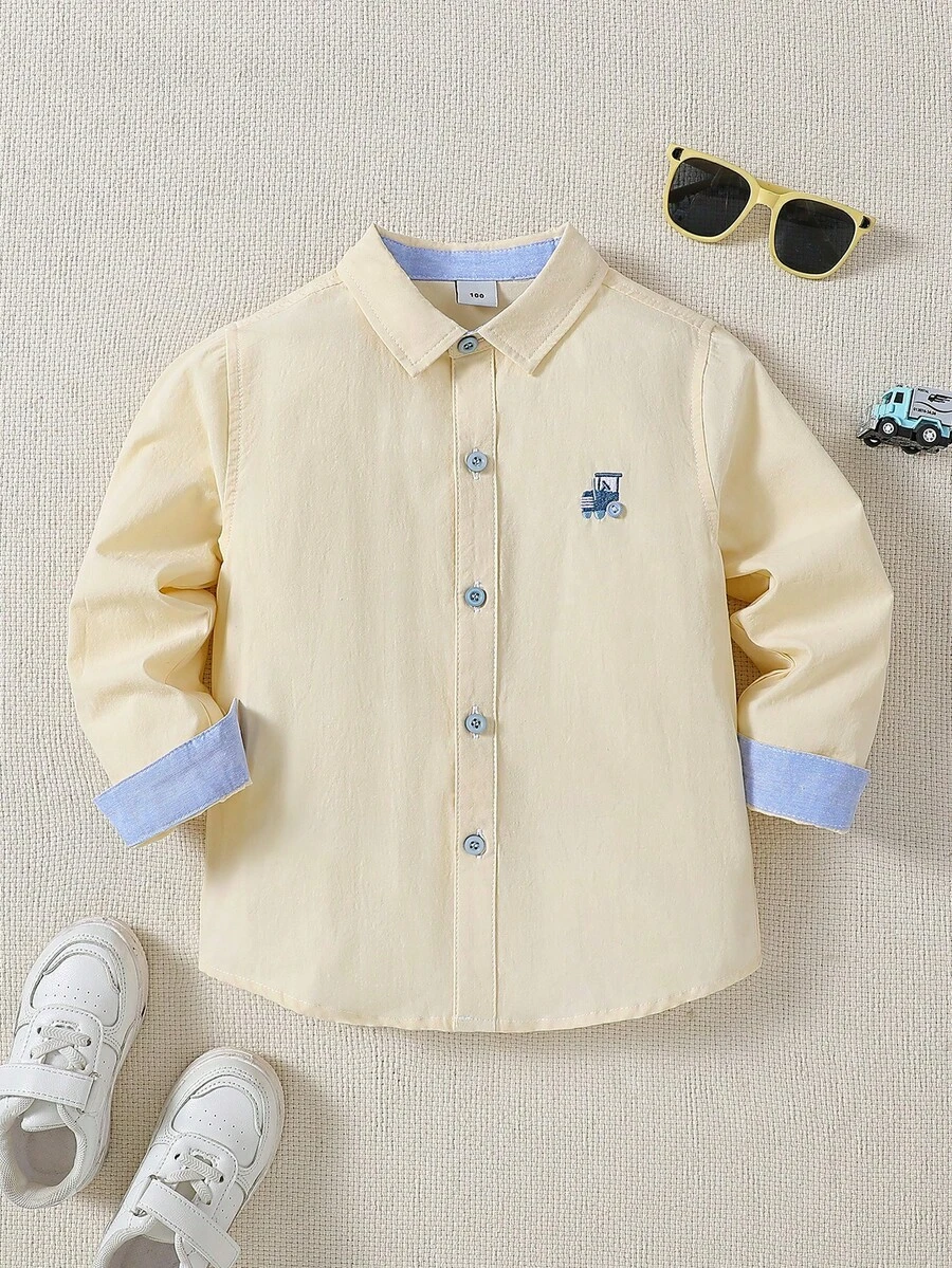 Young BoyShirt New Style Collar Long Sleeve Car Print - Yellow - View 1